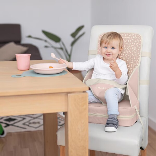 Silla de comer portatil SUAVINEX alzador mesa rosado