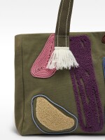 Bolso Shopper De Tejido Aplicaciones Multicolor caqui
