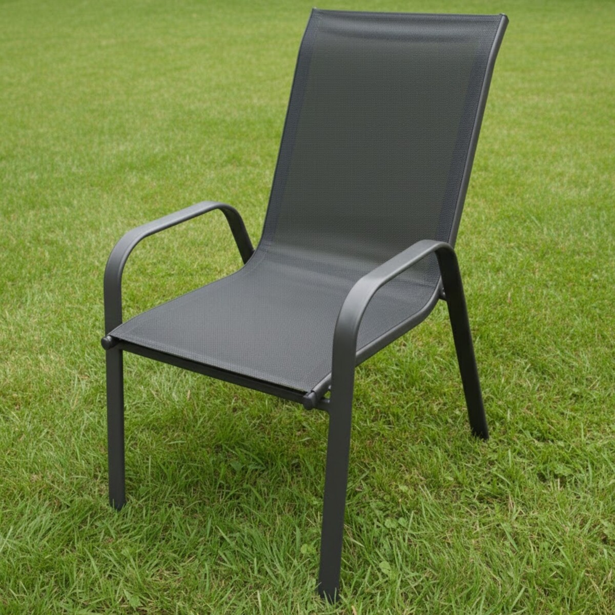 Silla De Jardín De Metal Y Textilina Apilable con Apoyabrazos - GRIS 