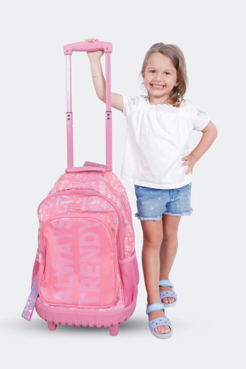 Mochila escolar amplia con ruedas Fucsia Rosa