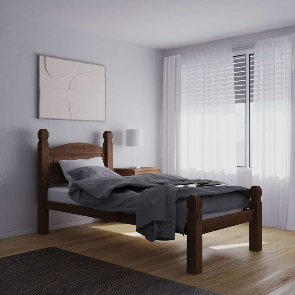 Cama 1 Plaza Madera Maciza Linea Mexicana - Oscuro 