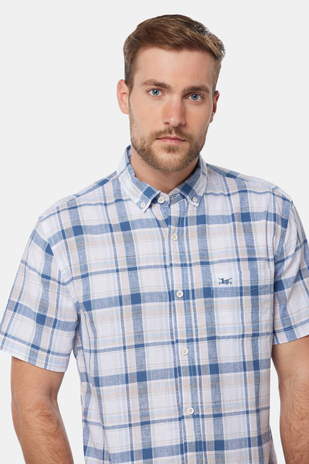 CAMISA DE LINO A CUADROS Azul