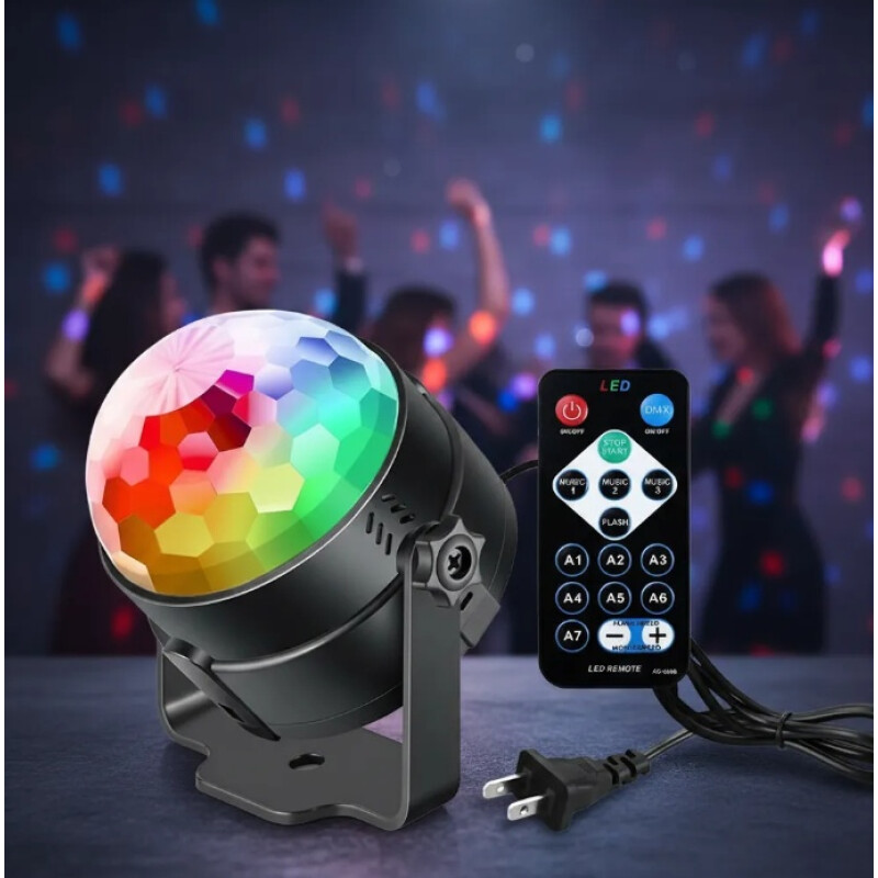 Lampara Disco Colores Rotación + Control Luces Fiesta Pro Negro