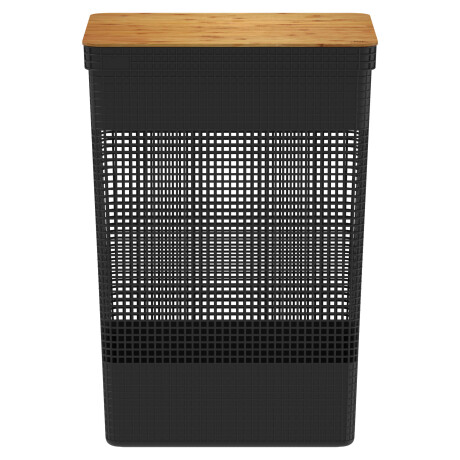 CESTA C/TAPA BAMBÚ PLASTICO-RECICLADO NEGRO GRID 49L