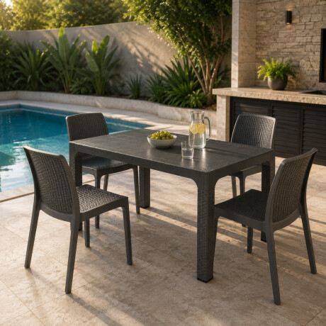 Mesa ratán 70x120 + 4 sillas sin apoya brazos GRIS