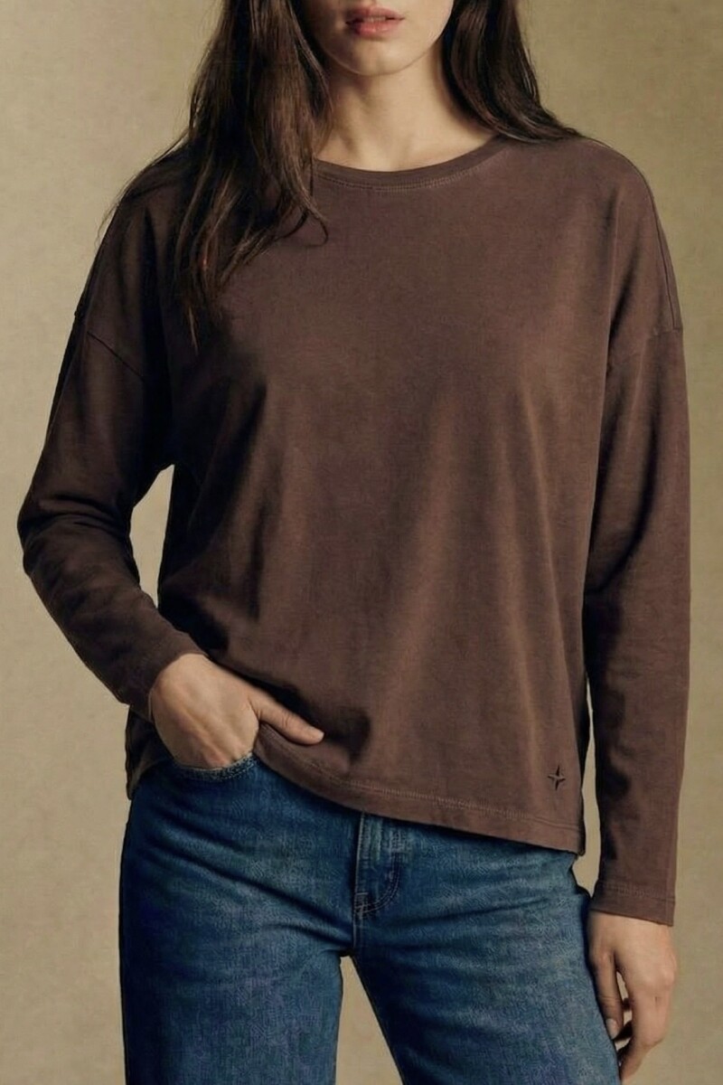 Remera Manga Larga Algodon Lavado Chocolate