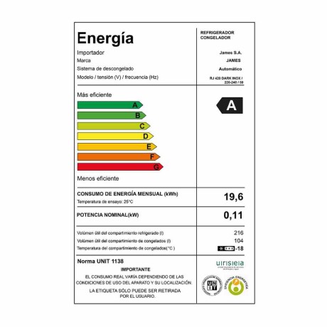 Heladera James combi RJ-420 negra Heladera James combi RJ-420 negra