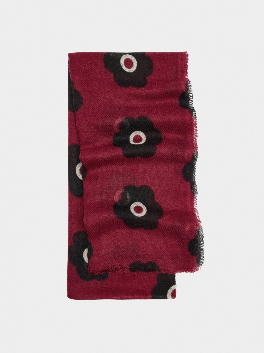 Pañuelo Estampado Floral Con Lana - rojo 