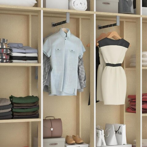 Ropero 8 puertas con estantes y perchero con interior natural - Blanco Ropero 8 puertas con estantes y perchero con interior natural - Blanco