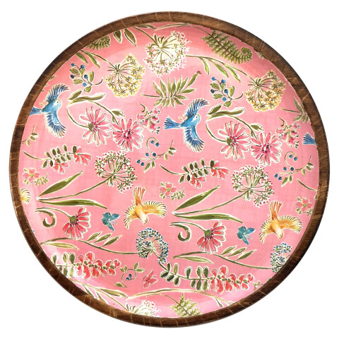Plato de Madera de 23,5 cm Pajaros Rosa