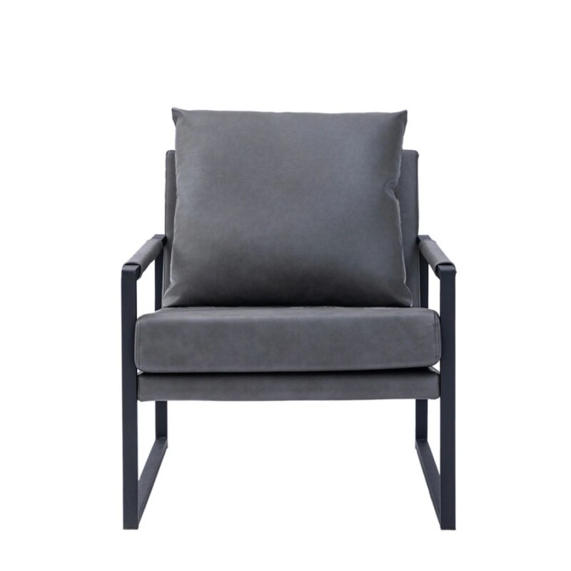 Sillón Poltrona Individual en Eco Cuero y metal Gris Oscuro