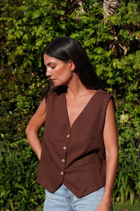 Avenue Vest Lino Chocolate