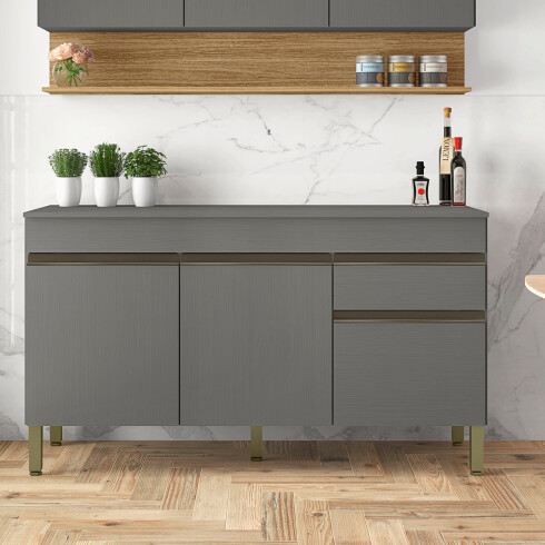 Modulo Bajo Mesada Sin Tapa Tres Puertas De 150 cms. Gris GRIS