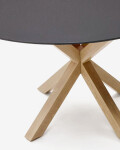 Mesa redonda Argo de cristal negro mate y patas de acero efecto madera Ø 150 cm Mesa redonda Argo de cristal negro mate y patas de acero efecto madera Ø 150 cm