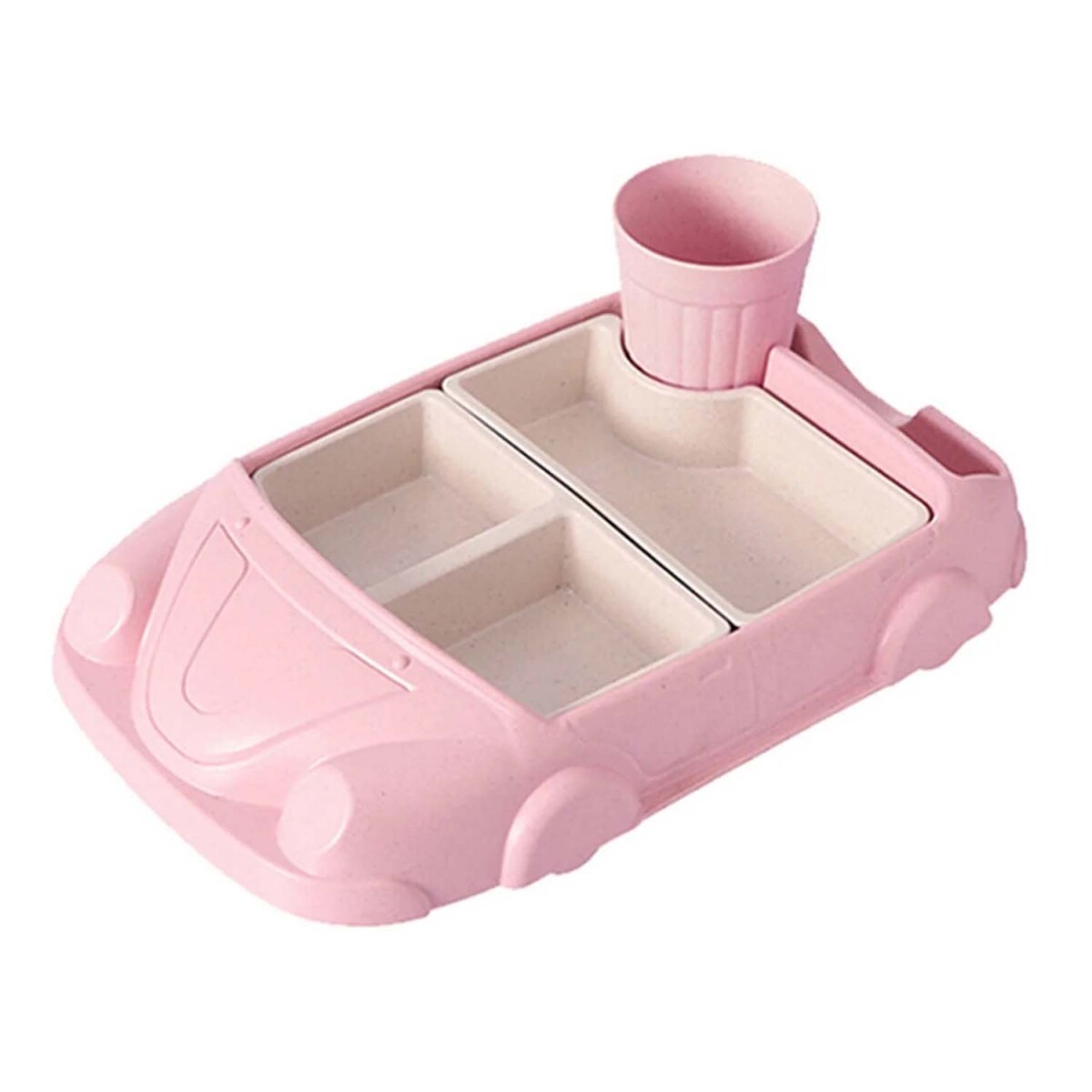 Set de Comida Bebé Diseño Auto c/ Platos y Vaso en Plástico - Rosa 