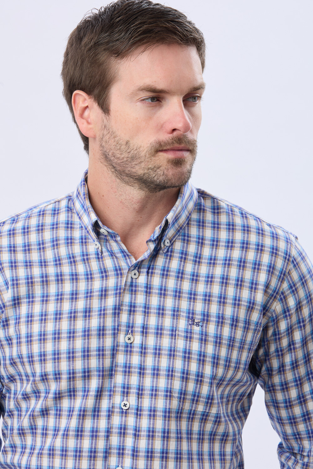 CAMISA CUADROS DE LINO Beige