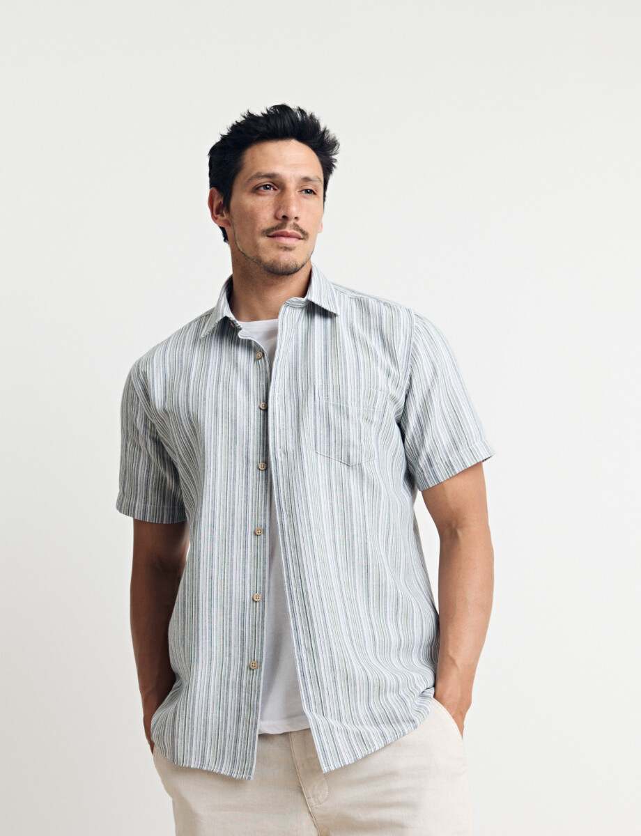 012634 CAMISA HARRINGTON LABEL Natural/azul