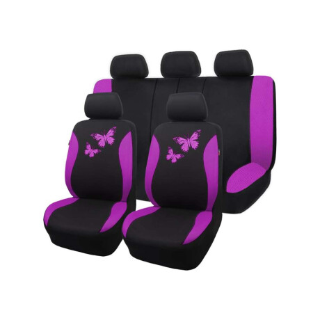 Cubreasientos Negro De Tela Con Mariposas Purpuras 9 Piezas