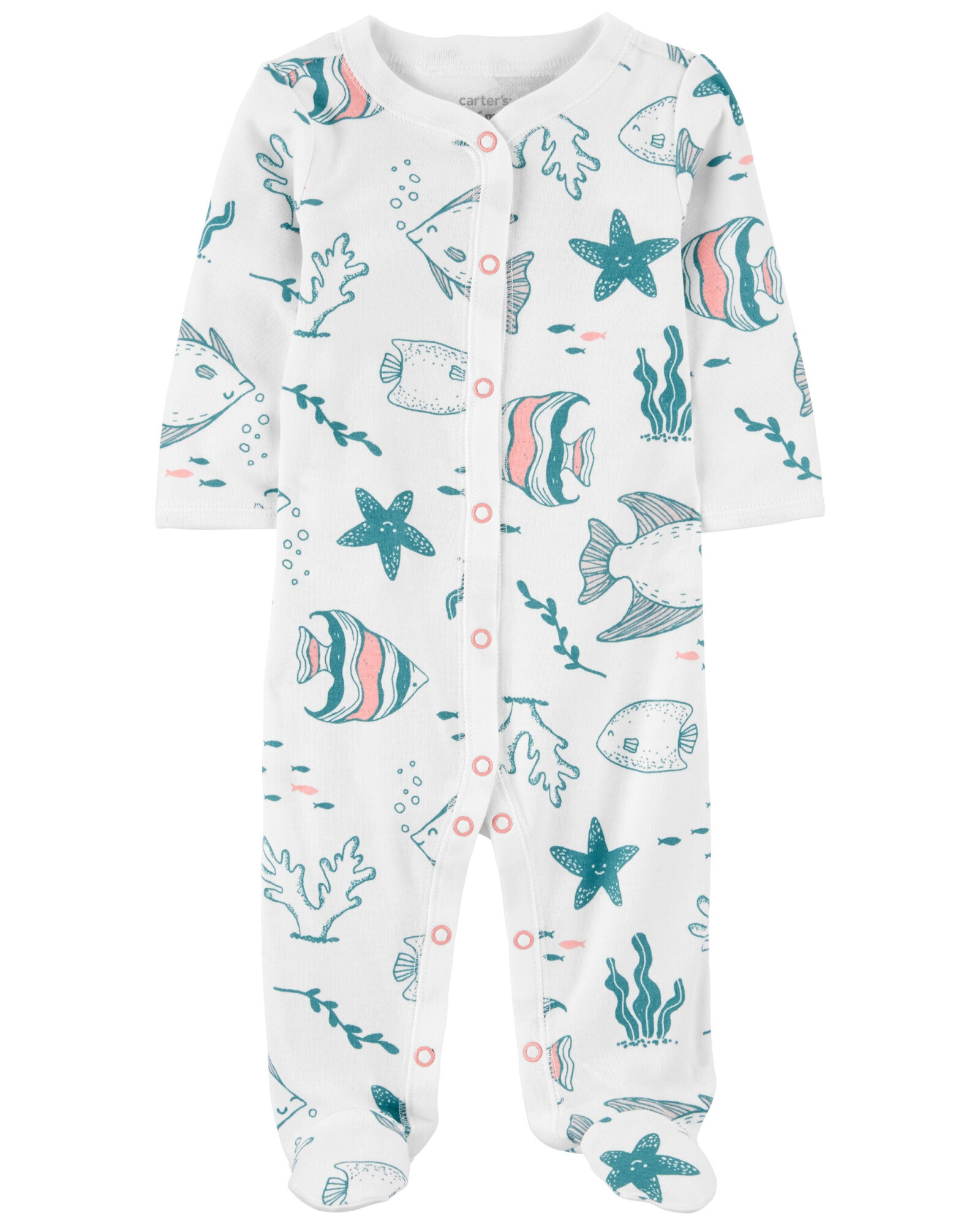 Pijama de algodón con pie prendido con botones Sin color