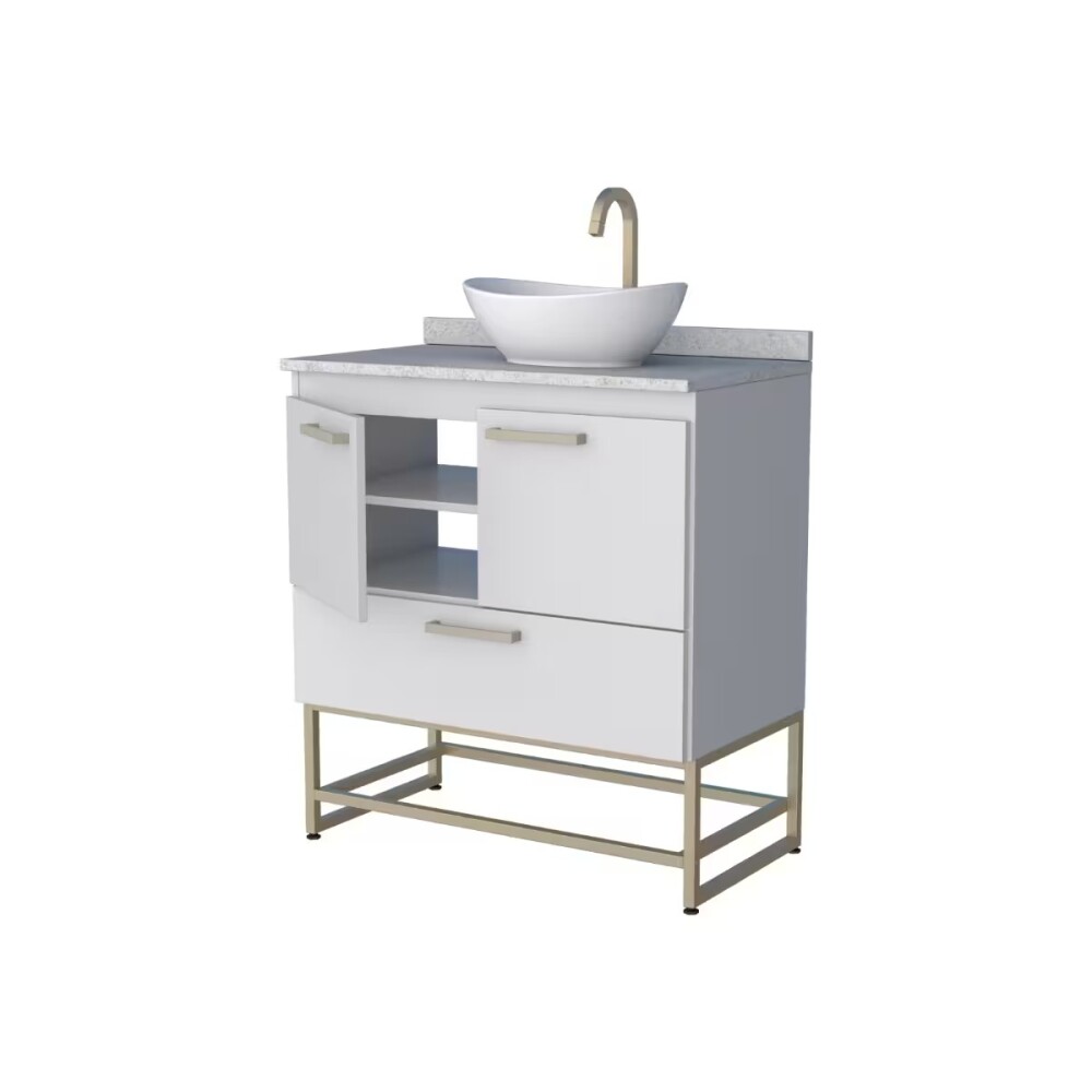 Mueble de baño de pie Suez Blanco 80 cm mesada granito blanco sin bacha Mueble De Baño De Pie Suez Blanco 80 Cm Mesada Granito Blanco Sin Bacha