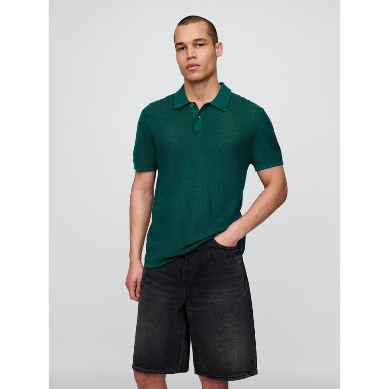 CROCHET TEXTURE POLO RAIN FOREST 19-5232 TC