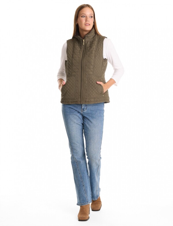 Chaleco Capitoneado Con Forro En Símil Piel OLIVA