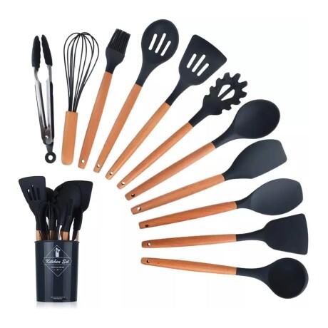 Set Menage 12Pzs Utensillos Cocina en Silicona Antiadherente Negro