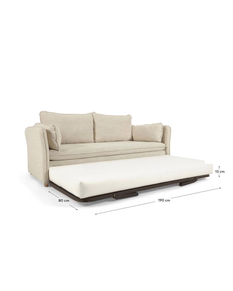 Sofá cama Tanit blanco y patas de madera maciza de haya con acabado natural 210 cm