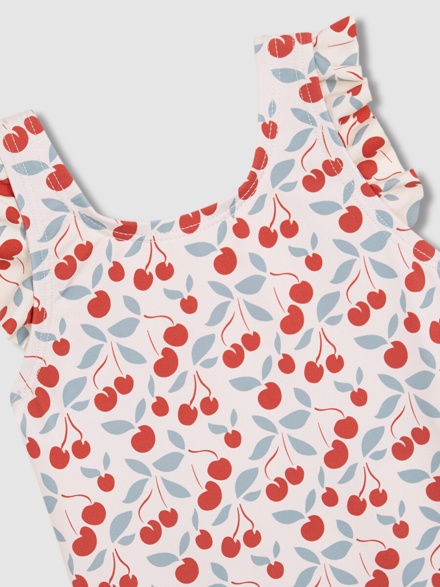 Bañador De Estampado Cerezas Blanco