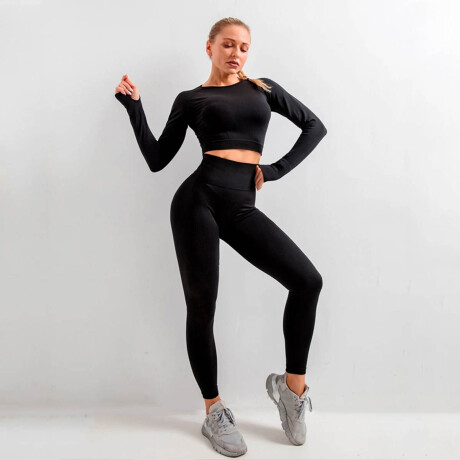 Conjunto Deportivo Dama X3 Piezas Calza Top Yoga Gym Negro