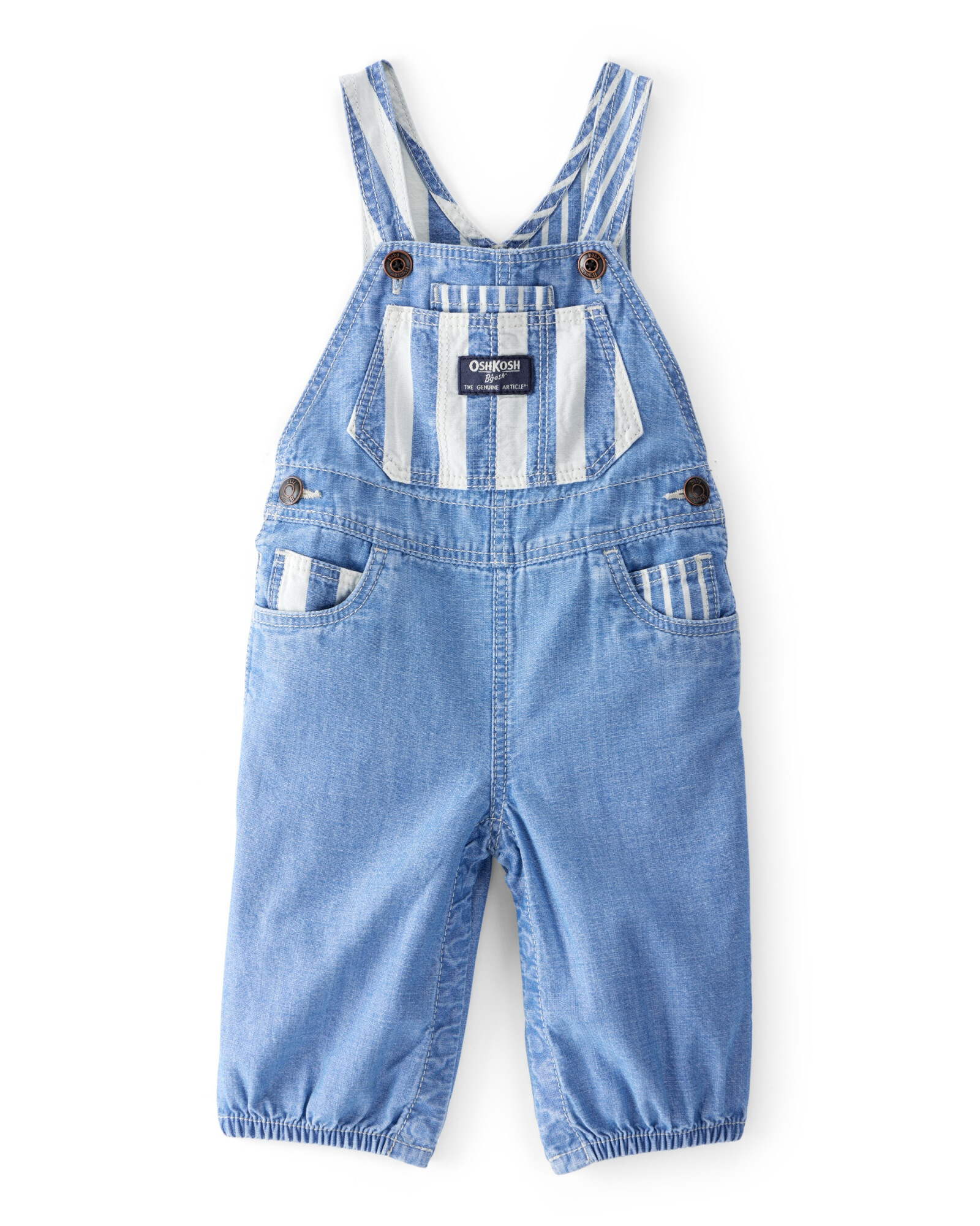 Enterito de chambray con detalles a rayas Enterito de chambray con detalles a rayas