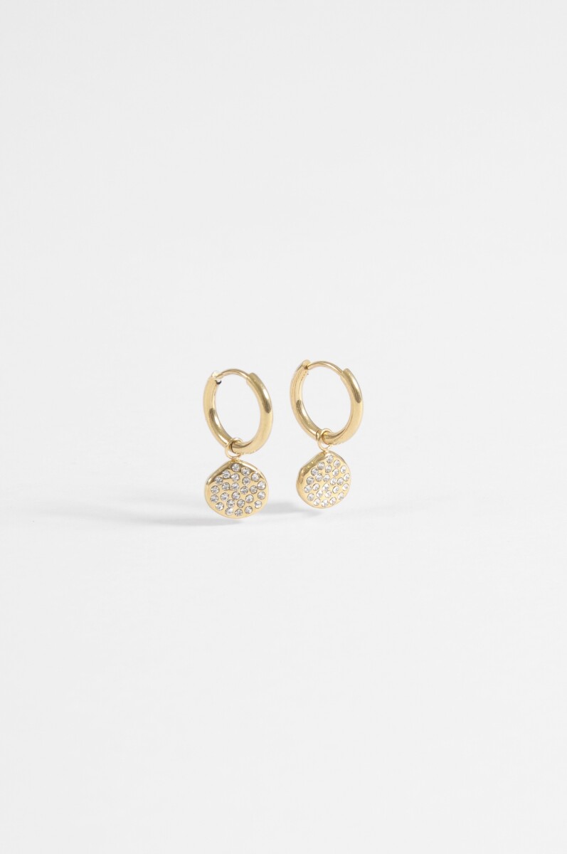 Aros acero moneda strass - dorado 