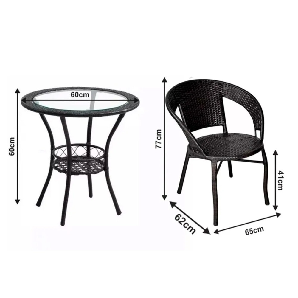 Juego de Mesa y 2 Sillas Para Jardin Negro