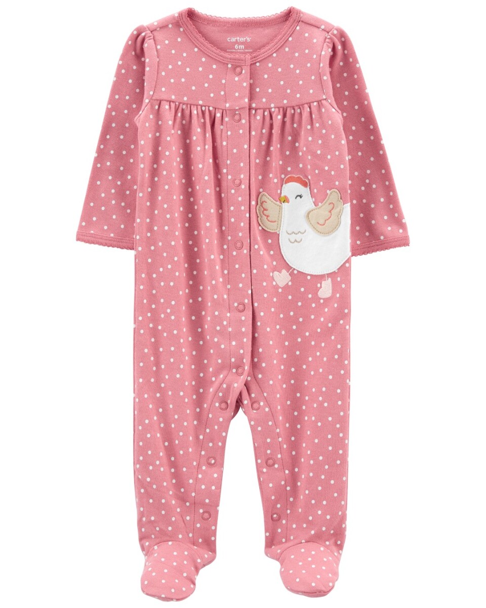 Pijama una pieza de algodón con pie estampa gallinita 
