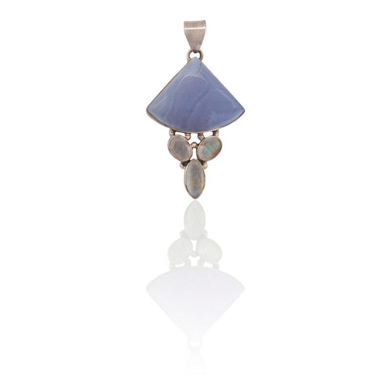 Dije Colgante Triangular-Plata 925-Blue Lace y Piedra Luna-CP3983 Conpiedra