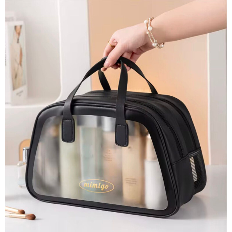 Neceser de Viaje Organizador Impermeable con Compartimentos _ Ideal Porta Cosméticos y/o Artículos de Baño Negro