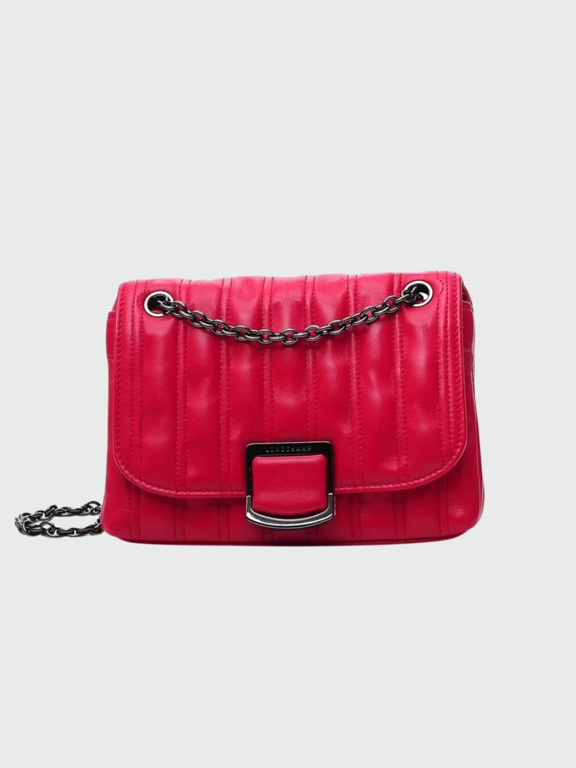 Longchamp -Cartera de cuero con solapa, Brioche Rojo