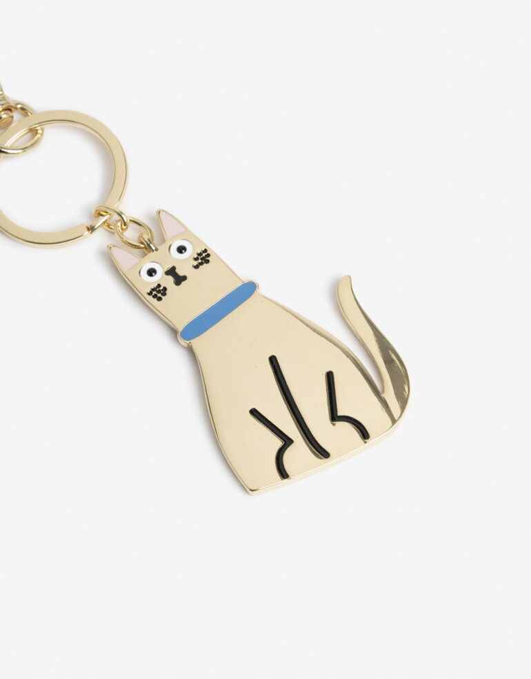 Llavero Metal Llavero Y Bag Charm De Gato - Combinacion Bicolor