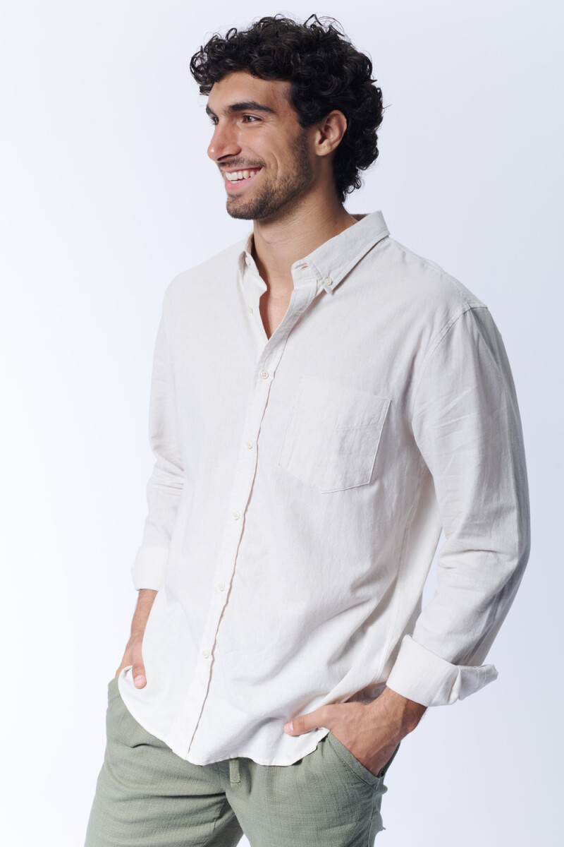 Camisa Con Lino Beige