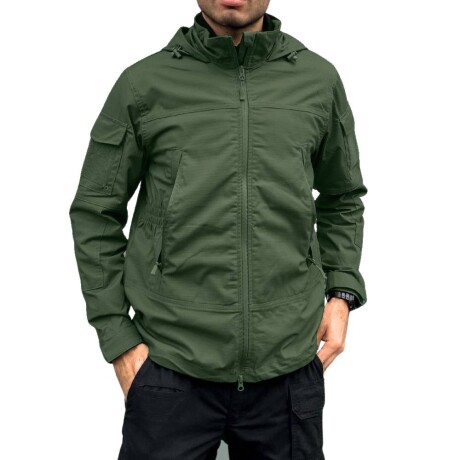 Campera chaqueta tactica con capucha en RipStop Verde