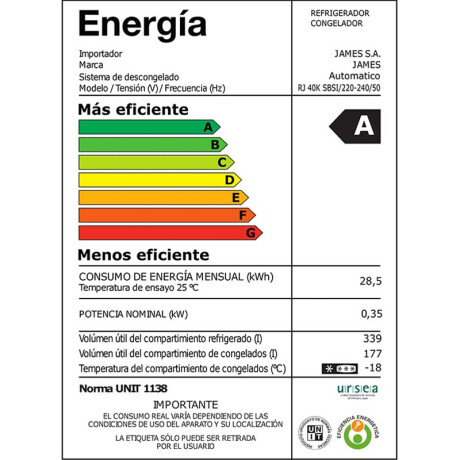 Heladera JAMES RJN40K Inverter 508 Litros Inox