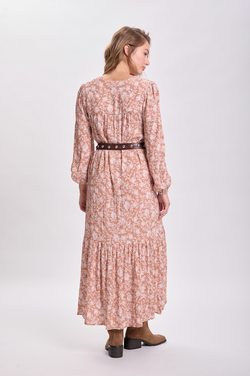 Vestido largo paneles estampa boho Tostado