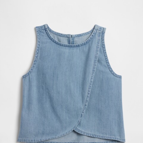 V-SL ASYM DENIM TOP LIGHT WASH