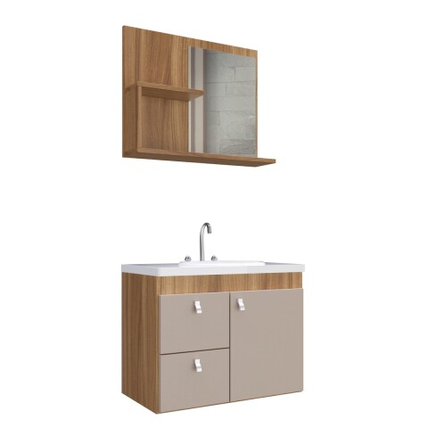Mueble Baño Luna + Bacha + Espejo Premium 15mm NOGAL CINAMON Mueble Baño Luna + Bacha + Espejo Premium 15mm Nogal Cinamon