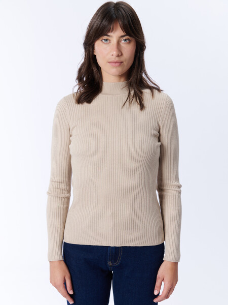 Remera Manga Larga Punto Beige Melange