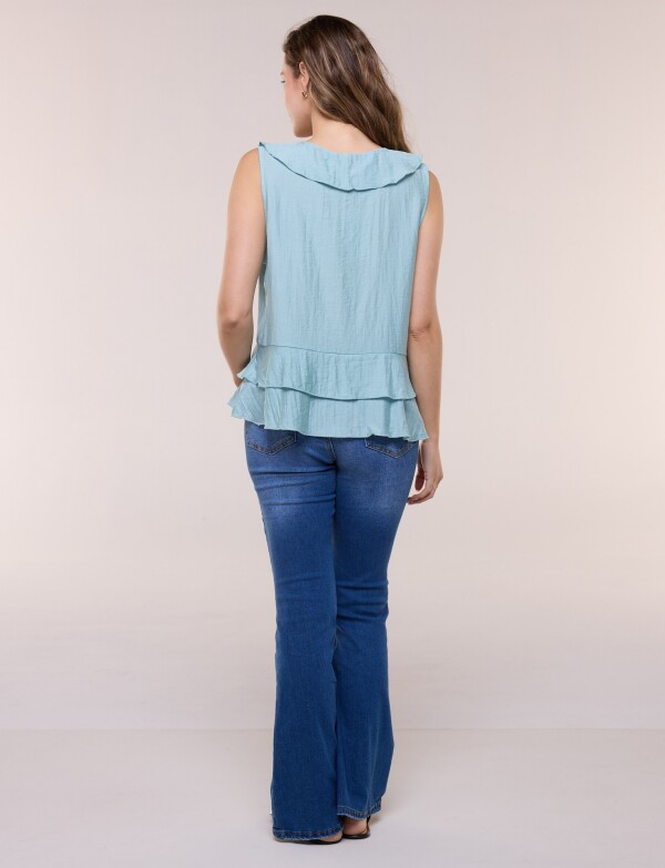 Blusa Con Cuello Volado Y Ruedo Peplum VERDE AGUA