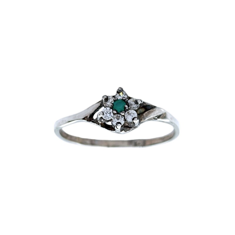 Anillo Flor-Plata 925-Piedra Esmeralda y Zirconia-AN3642 conpiedra
