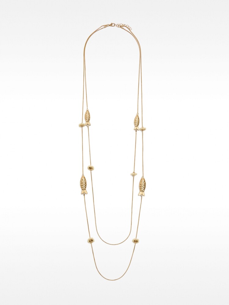 Collar Largo Doble Con Peces Y Flores blanco