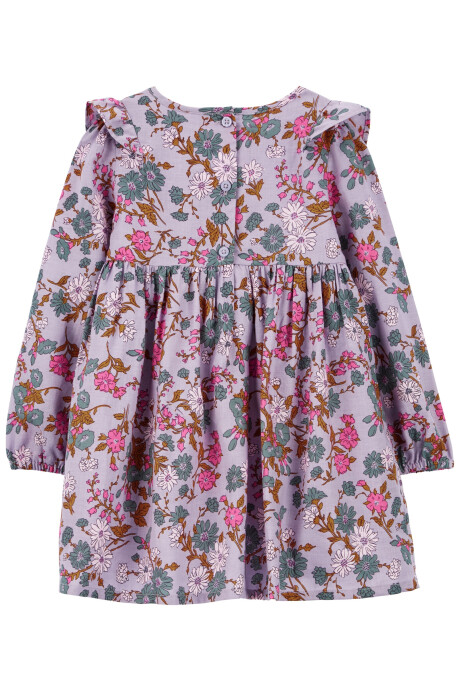 Vestido de algodón, con pliegues, diseño floral. Talles 2-5T Sin color