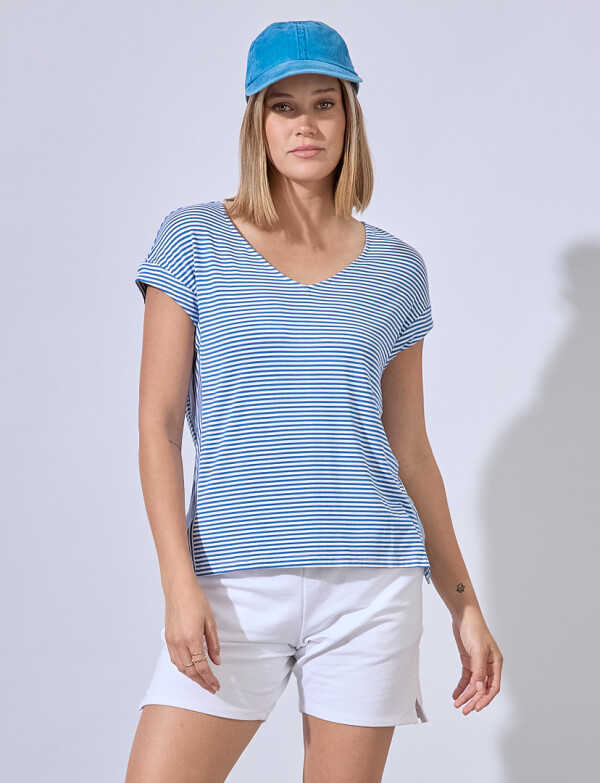 Remera Lineas BLANCO/AZUL